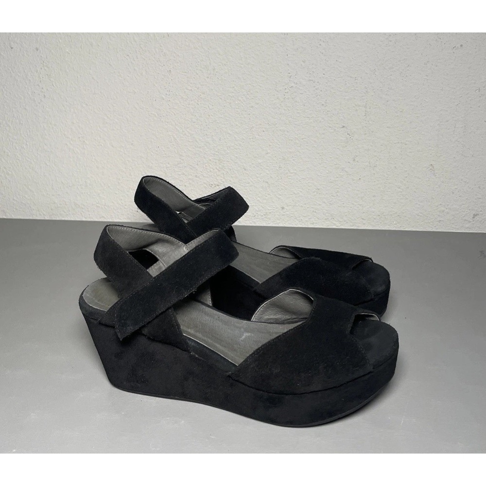 Chocolat Blu Black Suede Leather Wedge Platform Sandals 8